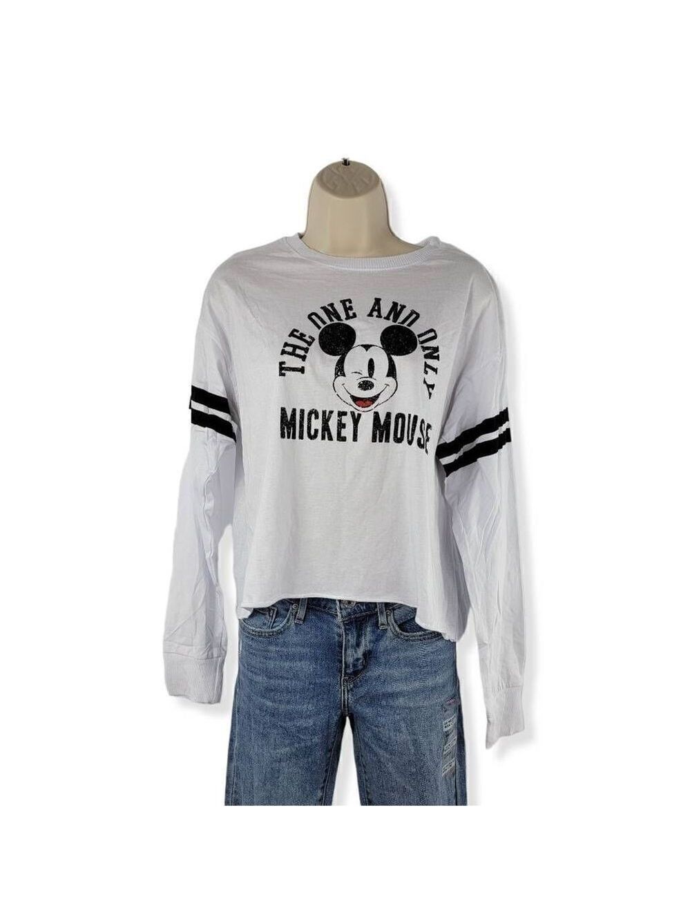 Disney White Mickey Mouse  Long sleeve crop Top  Large Jrs.
